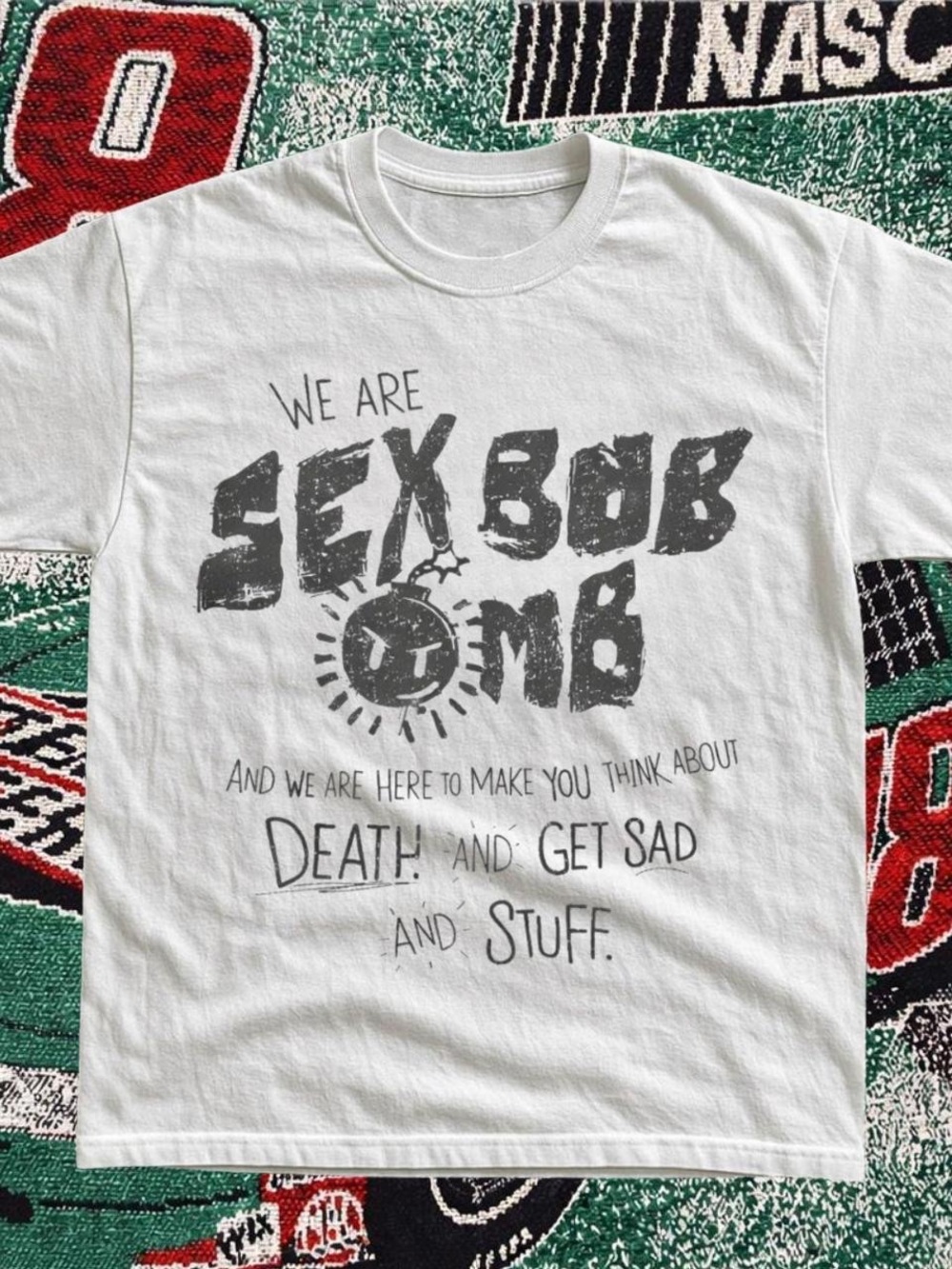 Gildan White Graphic Tee with Gray Sex Bob-omb Design